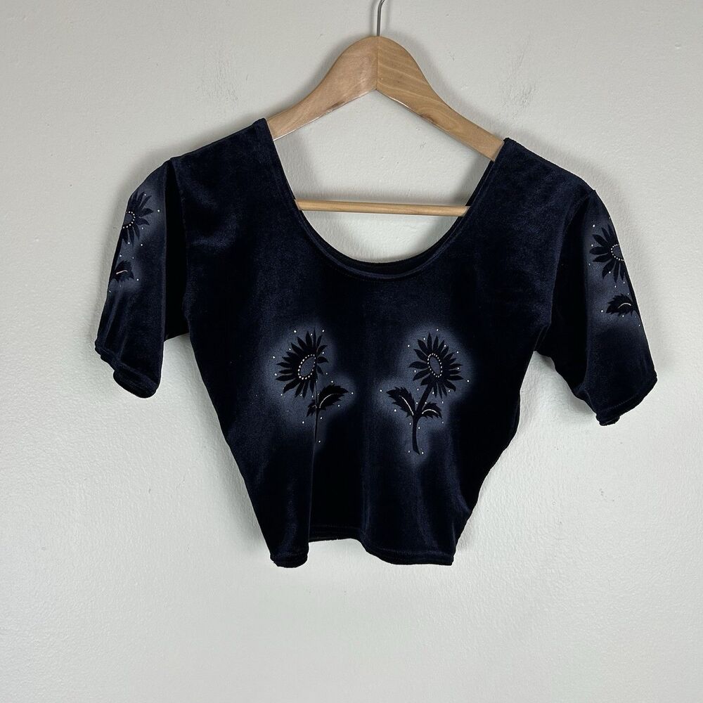 Velvet Floral S Top Burnout Y2K Crop Fairy Grunge Boho Festival Dark Fairy